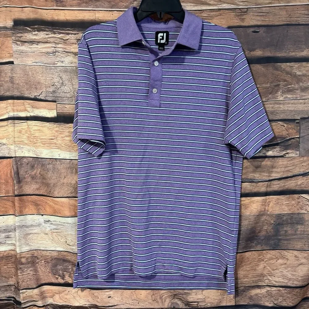FootJoy ProDry Golf Polo Shirt Mens M Purple Striped Stretch Athletic Short Slv
